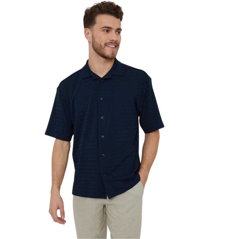 Threadbare Mens Drewrea Short-Sleeved Shirt / Navy